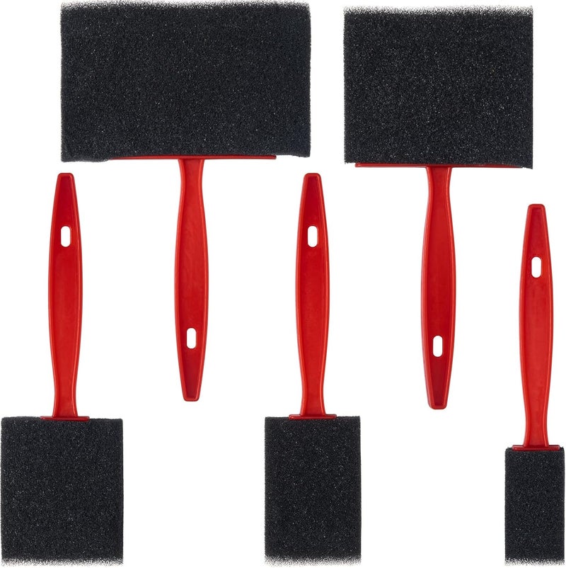 SmallCat 5 PCS Foam Paint Brushes, 4", 3", 2", 1.4'', 1" Foam Sponge Brushes for Varnishes, Reusable Sponge Brushes with Wood Handles for Painting, Staining, and DIY Crafts - Black, 5 Sizes - Image 1